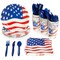 Juvale 144 Piece Patriotic Party Supplies, American Flag Plates, Napkins, Cups, Cutlery for 4th of July, Memorial Day Decorations for American Themed Party, Citizenship Party (Serves 24)